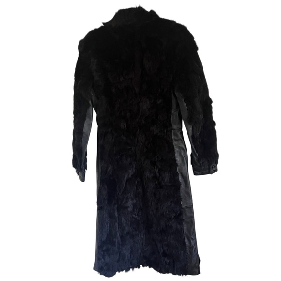 Bebe Black Zip Front Leather Rabbit Fur Coat NWT Medium - Picture 2 of 14